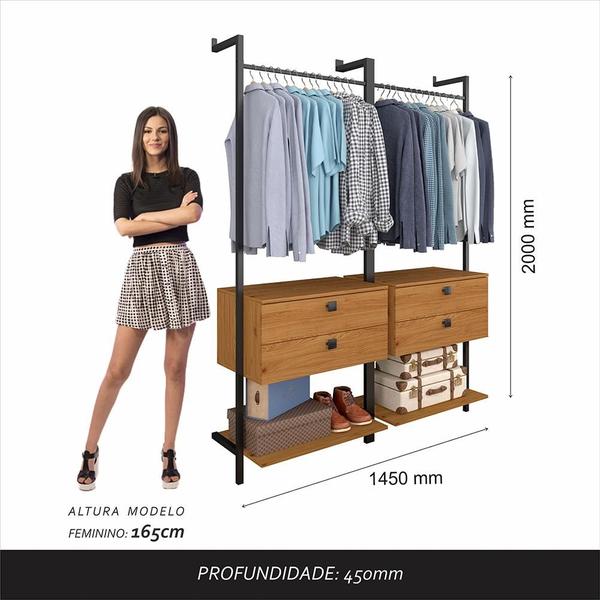 Imagem de Closet Estilo Industrial Siena C/gaveta Preto/cina - Móveis Arapongas