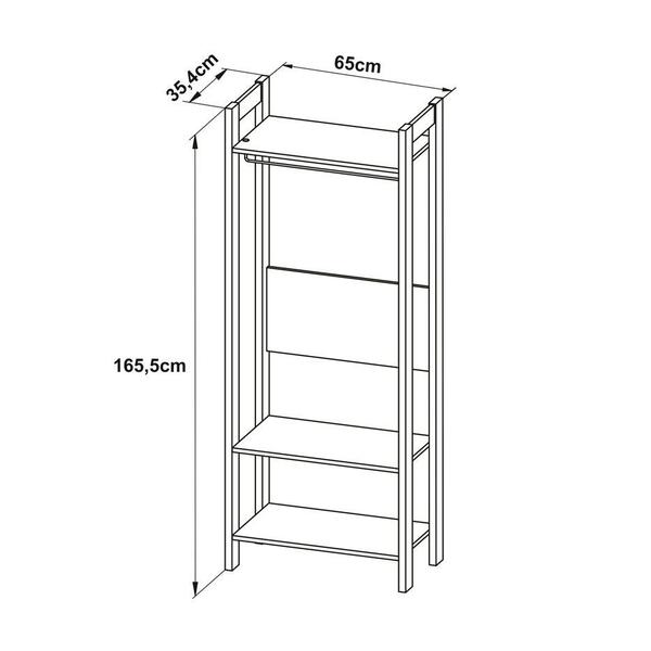 Imagem de Closet Guarda Roupa Aberto Prateleira Cabideiro Branco Nogal