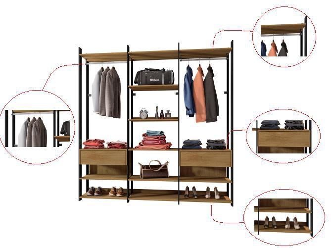 Imagem de Closet Guarda-Roupa Casal 2 Gavetas 2 Cabideiros Qatar