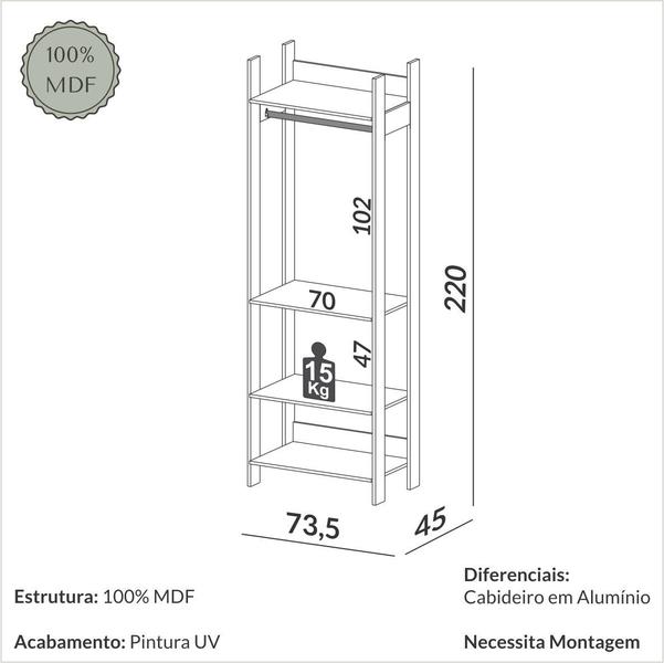 Imagem de Closet Industrial 73,cm com 1 Torre Cabideiro  