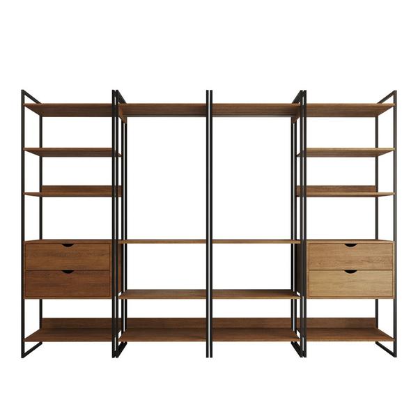 Imagem de Closet Industrial Casal Completo Loft Amêndoa 4 Módulos Cabideiro com Gavetas Ferro Preto