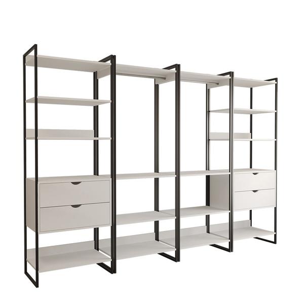 Imagem de Closet Industrial Casal Completo Loft Branco 4 Módulos Cabideiro com Gavetas Ferro Preto