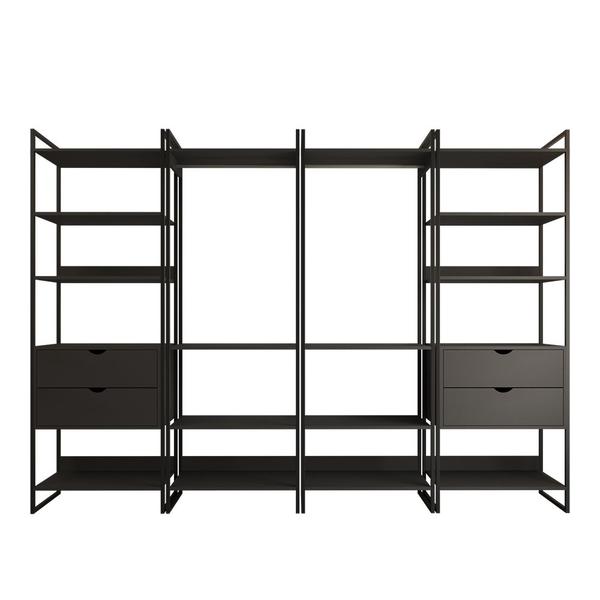 Imagem de Closet Industrial Casal Completo Loft Preto 4 Módulos Cabideiro com Gavetas Ferro Preto