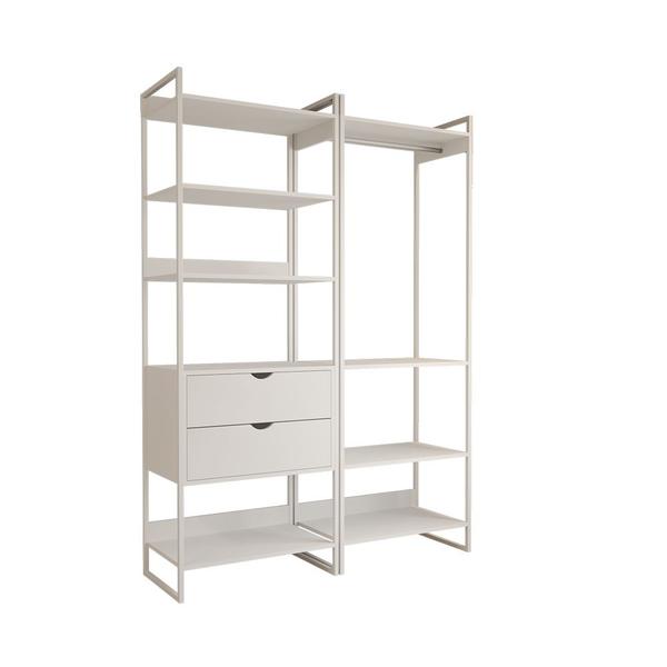 Imagem de Closet Industrial Casal Loft 2 Módulos Branco Cabideiro com Gavetas Ferro Branco