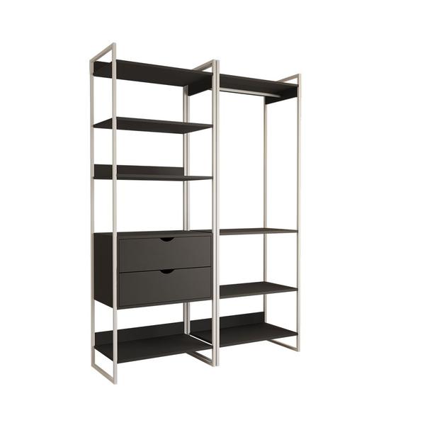 Imagem de Closet Industrial Casal Loft 2 Módulos Preto Cabideiro com Gavetas Ferro Branco 