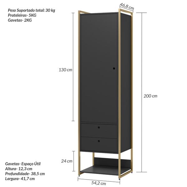 Imagem de Closet Industrial Olivar 1 Porta 2 Gavetas 54cm Preto - Olivar Móveis