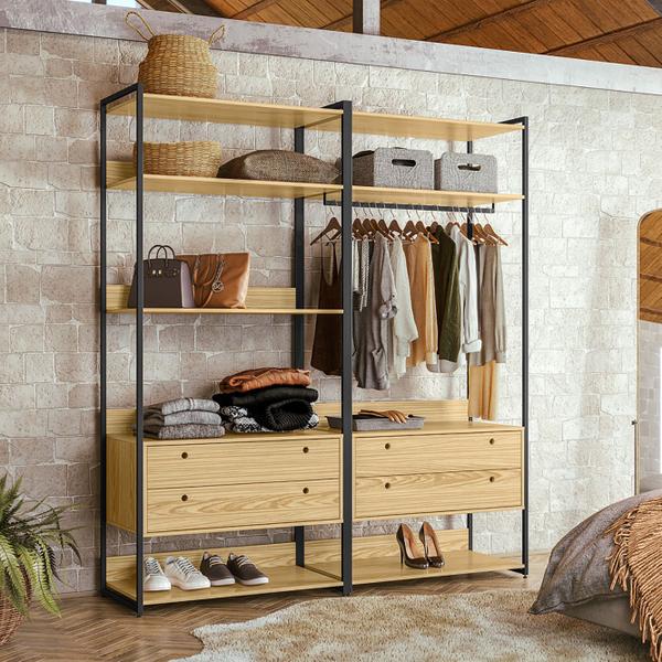 Imagem de Closet Industrial Olivar 4 Gavetas 9 Prateleiras Pinus - Olivar Móveis