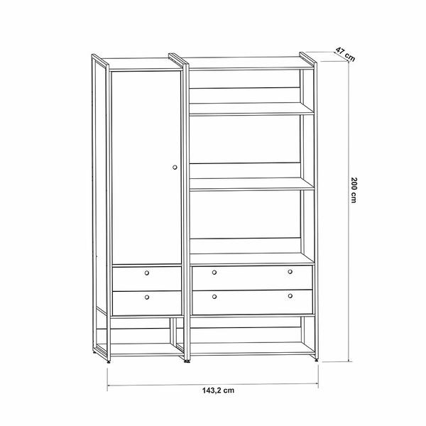 Imagem de Closet Industrial Olivar Conjunto 1 Porta 4 Gavetas Off White - Olivar Móveis