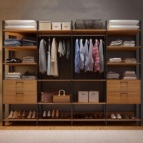 Imagem de Closet Marselha 100% Mdf 4 Gavetas 16 Prateleiras Freijó/Preto - Panorama Móveis