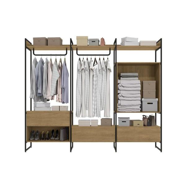 Imagem de Closet Modulado Crome Industrial LI030 3 Gavetas cor Freijo/Preto - Kappesberg