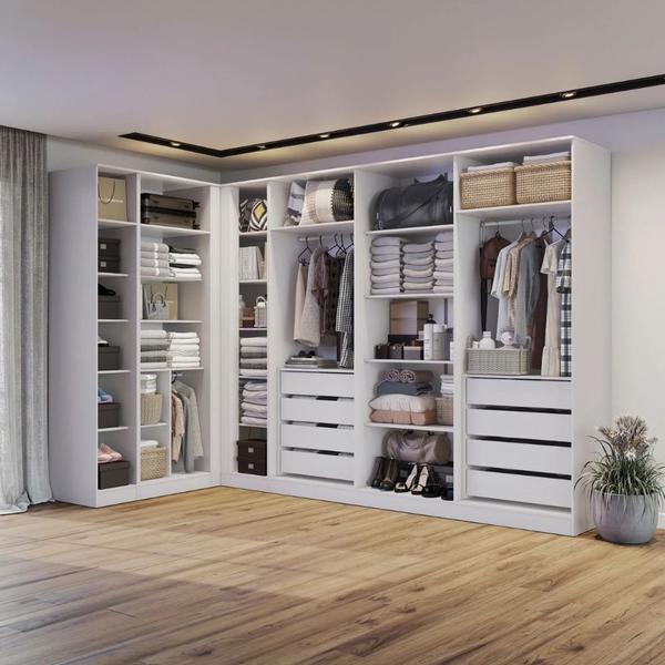 Imagem de Closet Modulado de Canto Casal 4 Peças (Sem portas) 8 Gavetas Arca