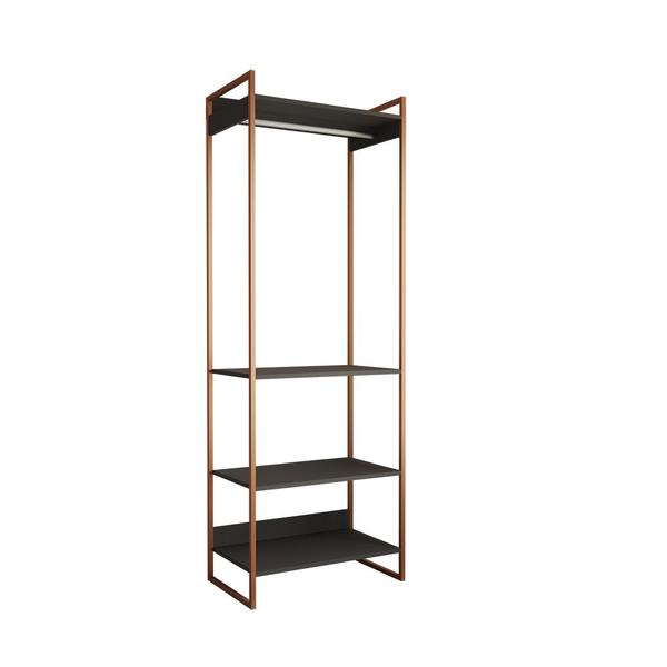 Imagem de Closet Modulado Estilo Industrial Solteiro Loft Preto Cabideiro Base Cobre 