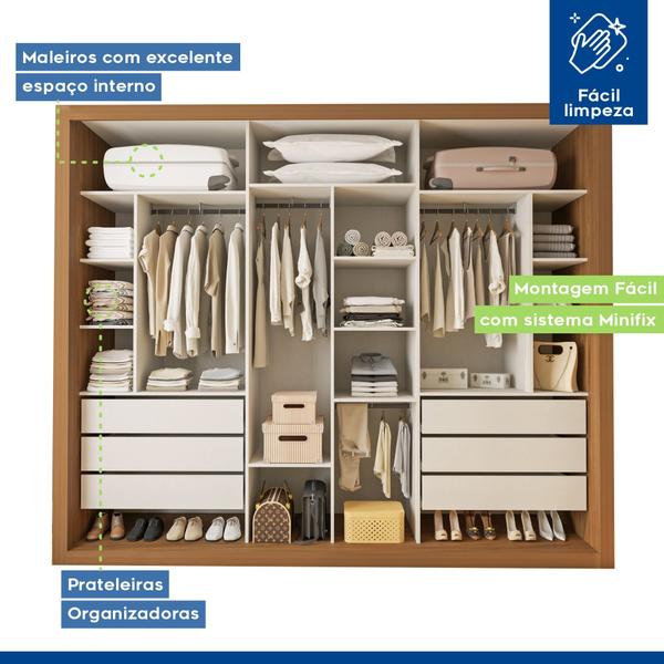 Imagem de Closet Modulado Premium Itália 242cm 6 Gavetas Minastex