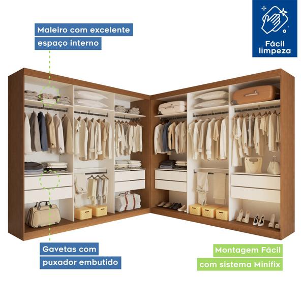 Imagem de Closet Modulado Premium Paris Duo 411,8cm 8 Gavetas Minastex