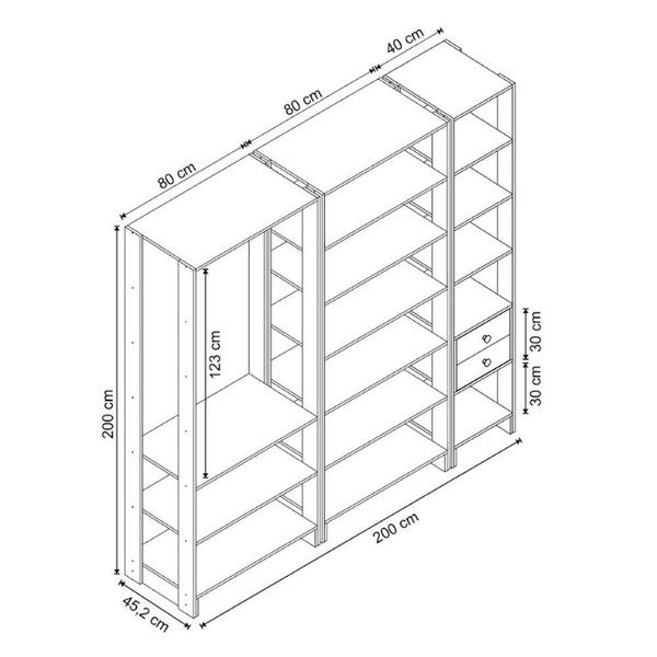 Imagem de Closet Multi Yes Com Cabideiro 2 Gavetas e 14 Prateleiras Nova Mobile