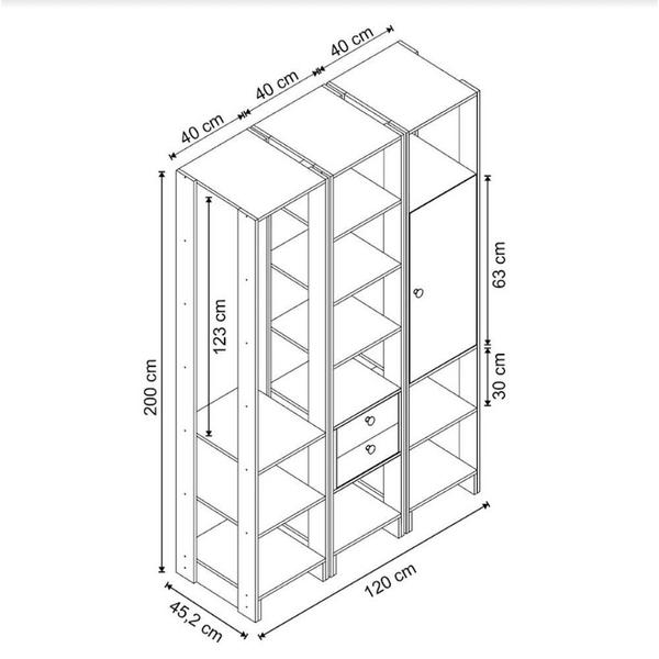 Imagem de Closet Multi Yes Com Cabideiro 2 Gavetas Porta e 11 Prateleiras Nova Mobile