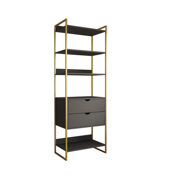 Imagem de Closet Solteiro Estilo Industrial Loft 1 Módulo com Gaveta Preto Base Dourada