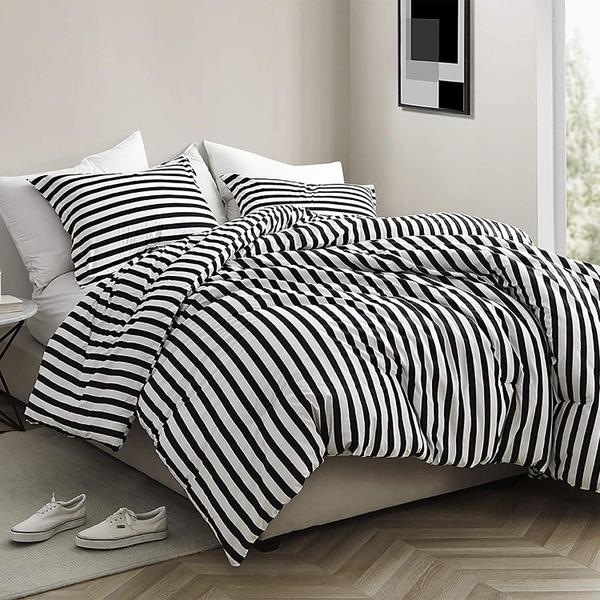 Imagem de CLOTHKNOW Striped Duvet Cover Sets Queen Cotton White Black Bedding Sets Full Farmhouse Bedding Queen Sets Ticking Bedding 3Pcs Bedding Sets