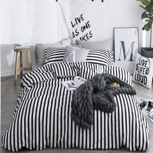 Imagem de CLOTHKNOW Striped Duvet Cover Sets Queen Cotton White Black Bedding Sets Full Farmhouse Bedding Queen Sets Ticking Bedding 3Pcs Bedding Sets