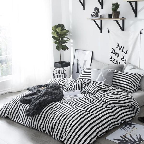 Imagem de CLOTHKNOW Striped Duvet Cover Sets Queen Cotton White Black Bedding Sets Full Farmhouse Bedding Queen Sets Ticking Bedding 3Pcs Bedding Sets