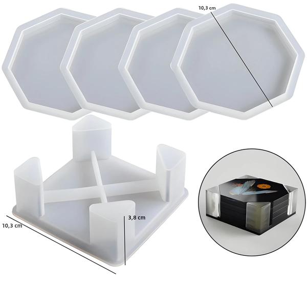 Imagem de Coaster Silicone Moldes com Redondo e Quadrado, Octagon Shape Holder, Resina Epóxi Moldes