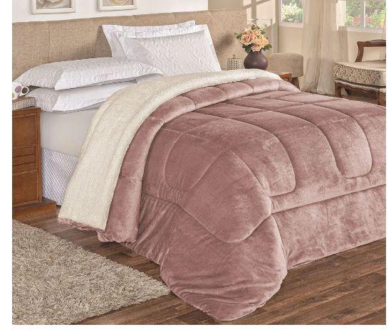 Coberdrom Casal King 1 Peça Everest Sherpa Com Manta Rosê - ATACADO LINDA CASA Imagem de Coberdrom Casal King 1 Peça Everest Sherpa Com Manta Rosê