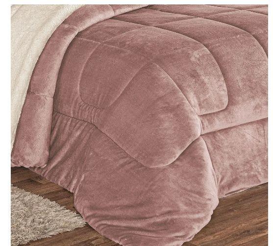 Coberdrom Casal King 1 Peça Everest Sherpa Com Manta Rosê - ATACADO LINDA CASA Imagem de Coberdrom Casal King 1 Peça Everest Sherpa Com Manta Rosê