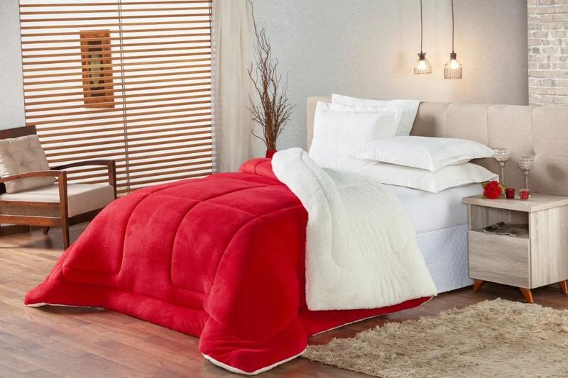 Coberdrom Casal Queen Edredom Pele De Carneiro Vermelho - Casa Palazio Imagem de Coberdrom Casal Queen Edredom Pele De Carneiro Vermelho
