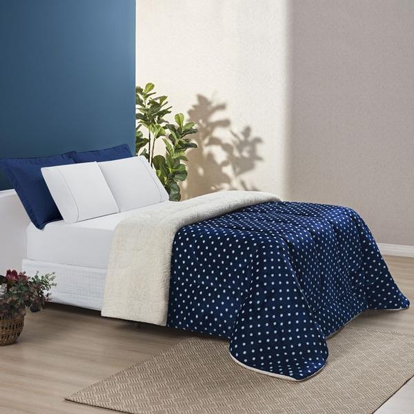 Coberdrom Cobertor Meggy Poá King Sherpa Manta Flannel Bolinhas - Azul Marinho - Casa Scarpa Imagem de Coberdrom Cobertor Meggy Poá King Sherpa Manta Flannel Bolinhas - Azul Marinho