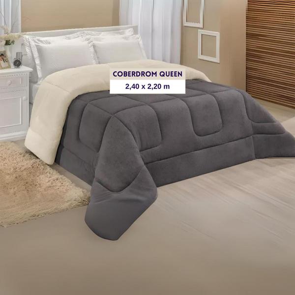 Imagem de Coberdrom Edredom Cobertor Sherpa Lã Pele de Carneiro 2,20x2,40 Cama Casal Queen