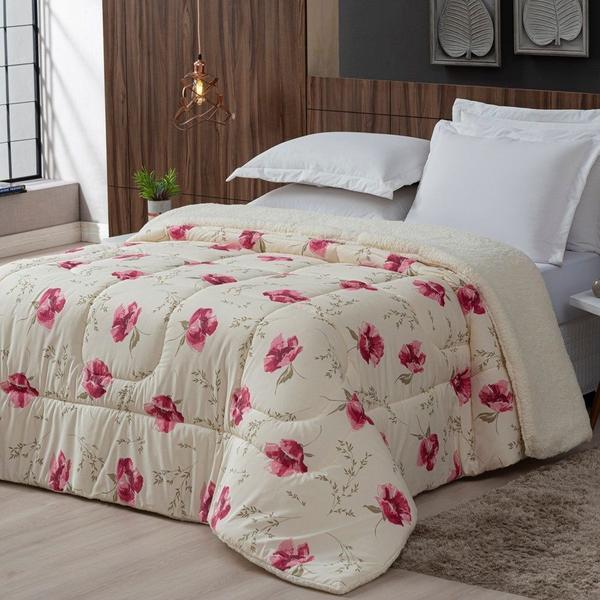 Imagem de Coberdrom Sherpa/Percal 180 Fios Estampado Queen Gran Moratta 01 Peça - Floral Rose 