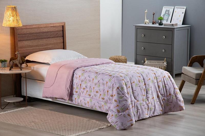 Imagem de Coberta Cama Solteiro Inverno Safari Rose Reversivel