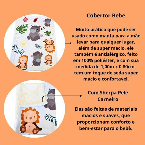 Imagem de Coberta Cobertor Manta Edredom Rescem Nascido Quarto Bebe Menino Menina Safari Zoologico Branco