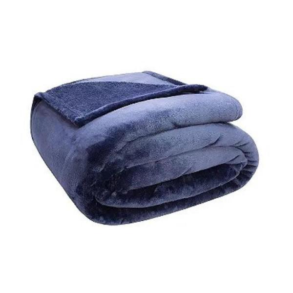 Coberto De Casal Flannel Liso Cor Marinho Poliéster Camesa Imagem de Coberto De Casal Flannel Liso Cor Marinho Poliéster Camesa