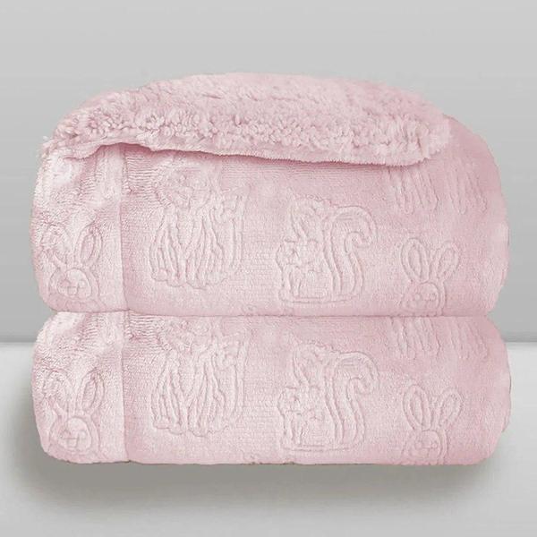 Imagem de Cobertor Bebê Plush Sherpa Rosa 0,90m x 1,10m