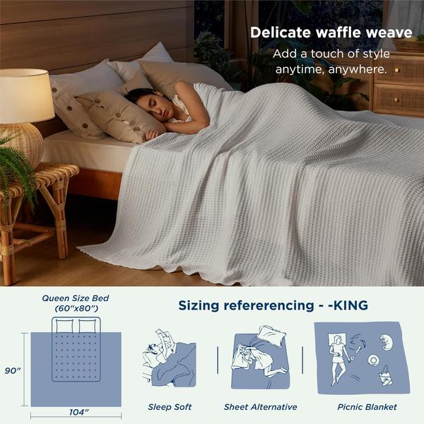 Imagem de Cobertor Bedsure 100% algodão Waffle Weave King Size branco