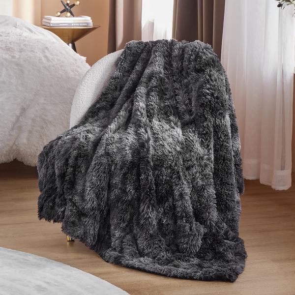 Imagem de Cobertor Bedsure Faux Fur Twin Tie Dye preto 150x200cm 640GSM