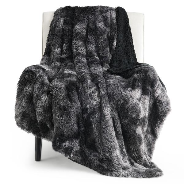 Imagem de Cobertor Bedsure Faux Fur Twin Tie Dye preto 150x200cm 640GSM