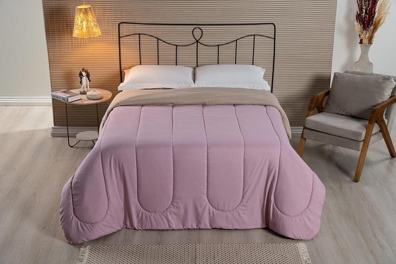 Imagem de Cobertor Cama Casal Queen Dupla Face 400 Fios Rosa E Bege