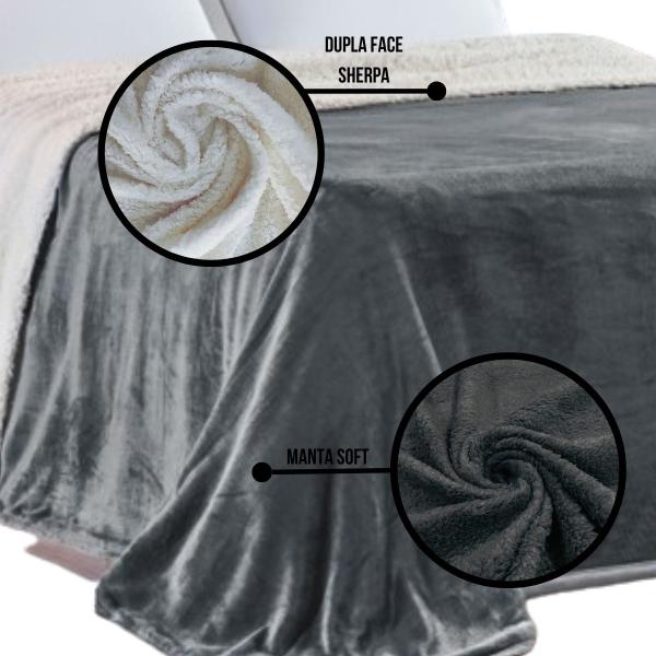 Imagem de Cobertor Casal Queen Dupla Face Manta Soft Fleece com Sherpa Lã Pele De Carneiro Alaska