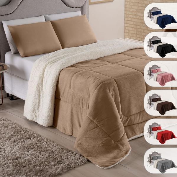 Cobertor Coberdrom Casal Queen Size Pele de Carneiro Lã Sherpa Dupla Face Edredom com Mant... Cobertor Coberdrom Casal Queen Size Pele de Carneiro Lã Sherpa Dupla Face Edredom com Mant...