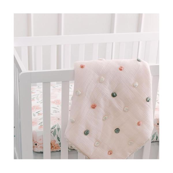 Imagem de Cobertor de bebê Crane Baby Soft Cotton Pom Pom 90x90cm rosa claro