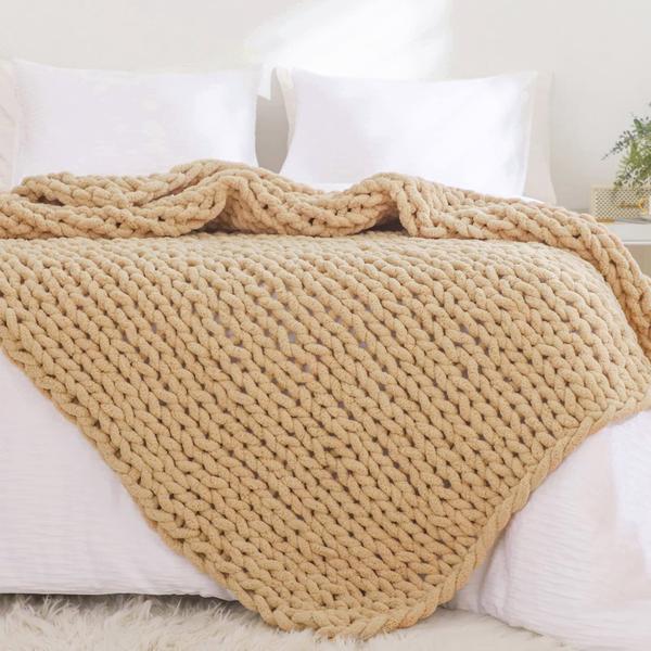 Imagem de Cobertor de malha Chunky Throw YAAPSU 130x160cm Chenille Tan