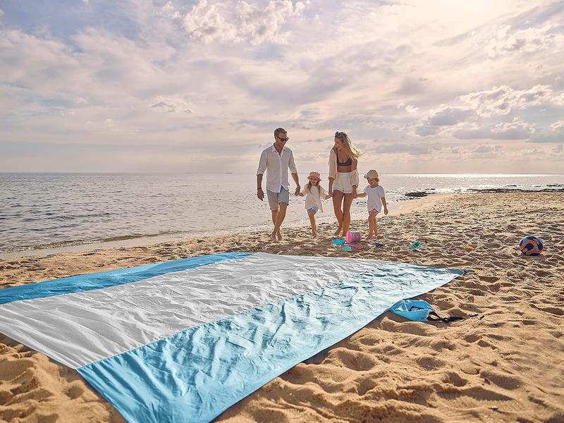 Imagem de Cobertor de praia WEKAPO, à prova de areia, extra grande, 9 x 10 pés, branco