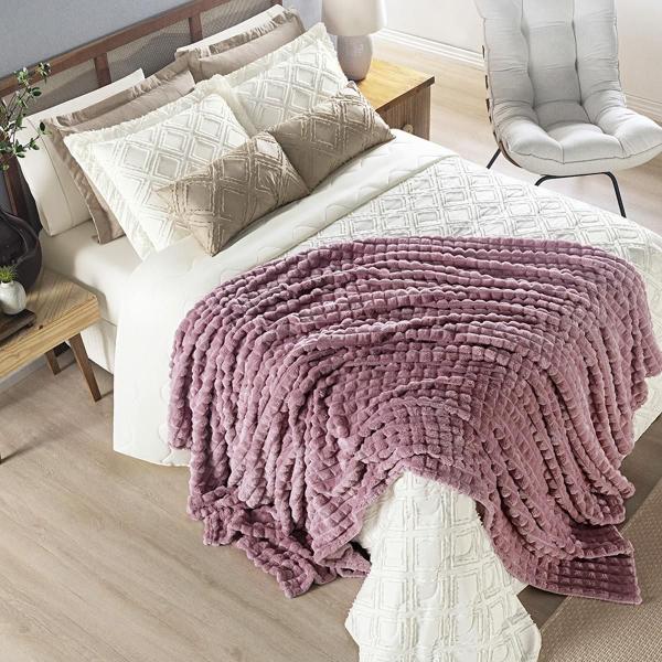 Imagem de Cobertor Fleece Willow Queen Canelado Mantinha Peony