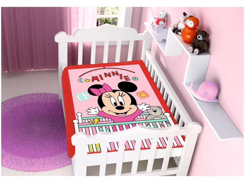 Imagem de Cobertor Infantil de Berço Jolitex Microfibra Raschel Plus Minnie Rosa