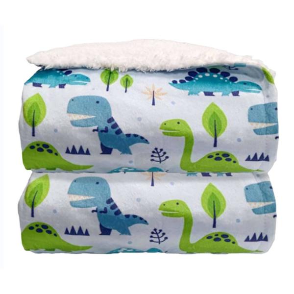 Imagem de Cobertor Infantil Laço Bebê Sherpa 75x100 cm Dino Azul 51335