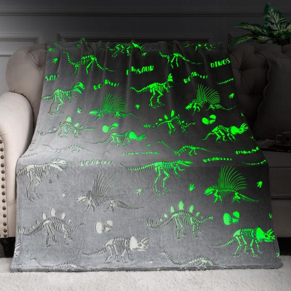 Imagem de Cobertor Jekeno Dinosaur Glow in The Dark para crianças 50x60cm