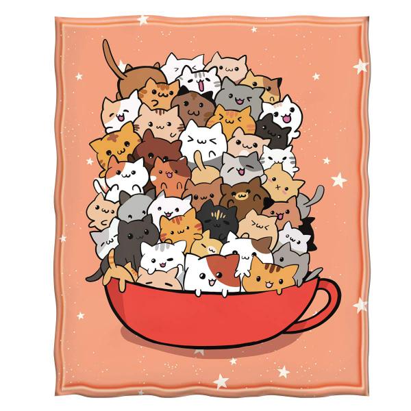 Imagem de Cobertor Jekeno Teacup Cats Orange Print 100% poliéster 130x1