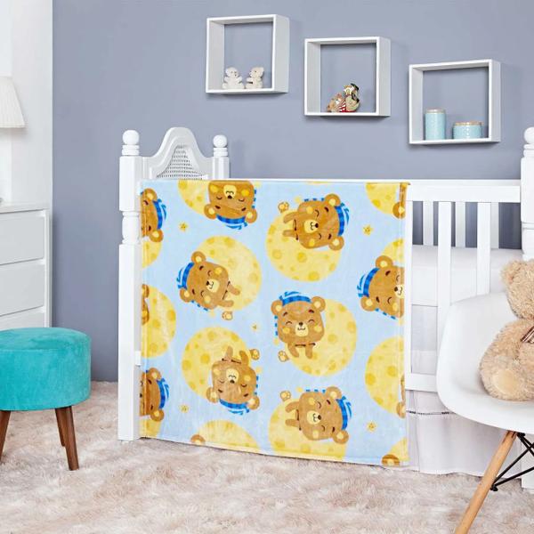 Imagem de Cobertor Manta Baby Infantil Flannel Etruria Urso Lua Azul